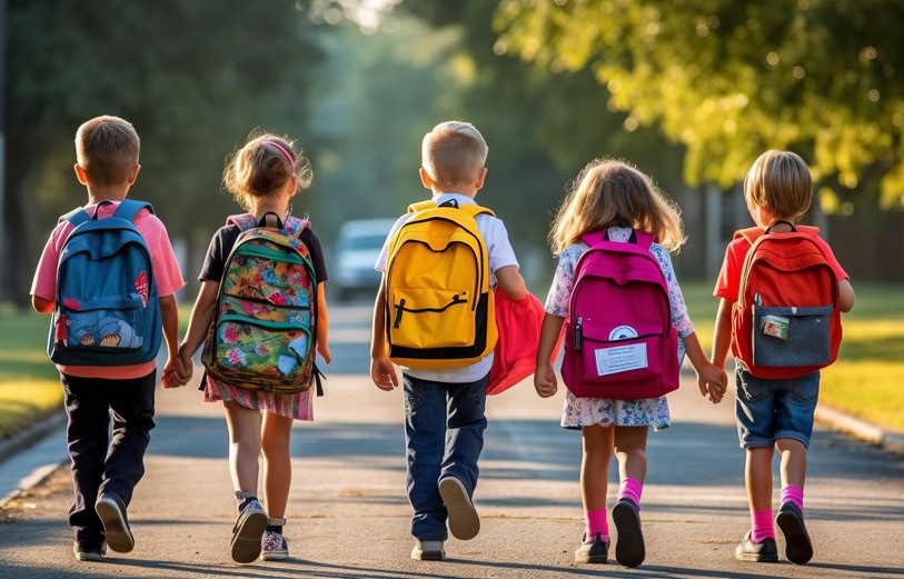 Children walking to school together